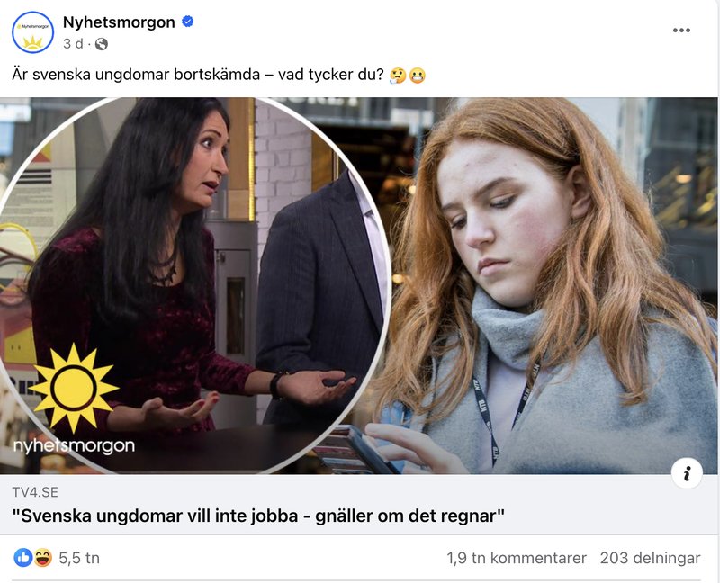 Skärmavbild: facebook.com/nyhetsmorgon Skärmavbild: facebook.com/nyhetsmorgon